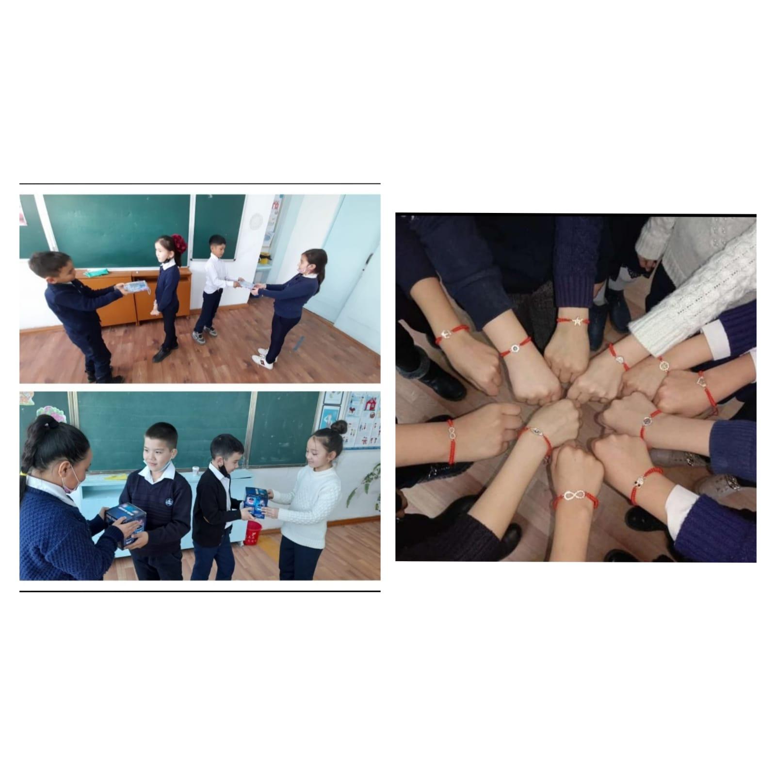 «Жүрегіңді мейірімділікке толтыр» әр сынып өз достарына қолдан жасалған бұйымдар сыйлады. 3 »А»  4  «Б» сыныптары.